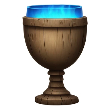 A magical goblet, large and imposing, made of aged wood with a smooth surface. It emits a kind of blue fire, standing out as a symbol of power and mystery. sticker