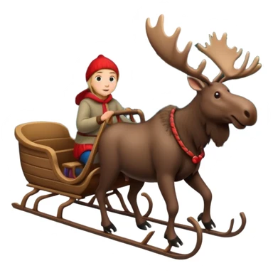 Slede getrokken door een eland in een noors dennenbos sticker