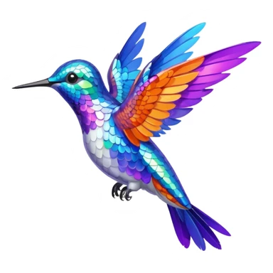 a hummingbird with orange, white, blue, and purple feathers sticker