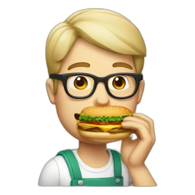 Guy with glasses eating hamburger  sticker