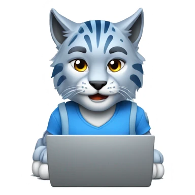 A blue lynx with a laptop sticker