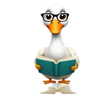 Funny goose in glasses with a book sticker