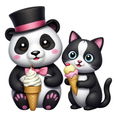 Panda eating ice cream + Cat with tophat sticker