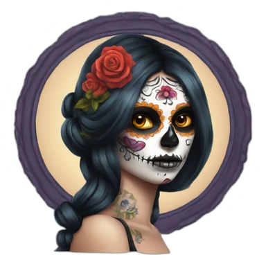 Lady looking over shoulder day of the dead tattoos and missing eye sticker