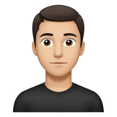 Young man with light brown skin, elongated face, defined jawline, medium dark eyes, arched eyebrows, straight nose, friendly expression, short dark hair styled upward, athletic build, wearing a fitted black t-shirt sticker