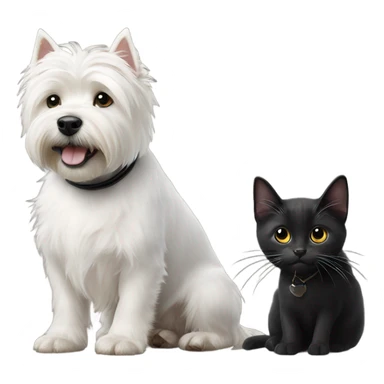 White west highland terrier next to two black cats sticker