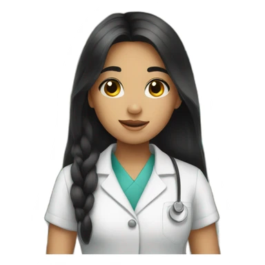 young girl with long black hair working in a pharmacy sticker