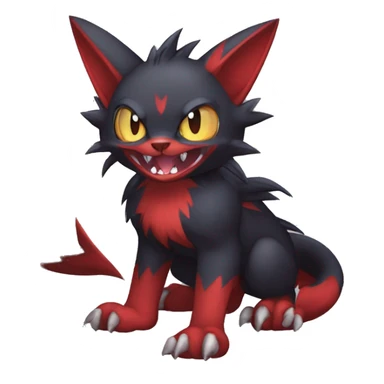   cool cute fantasy anime dark animal vampiric Litten-Zoroark-Nargacuga-cat-hybrid Fakemon with big fangs and bat-ears full body sticker