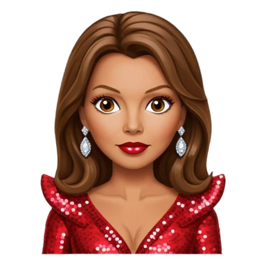 Vanessa Williams with long brown hair, red sequin outfit sticker