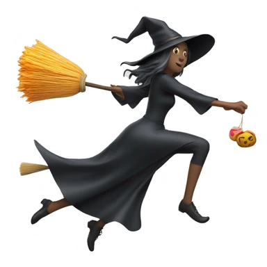 Flying witch on broom throwing candy sticker