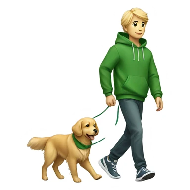 Boy in green hoodie walking golden retriever sticker