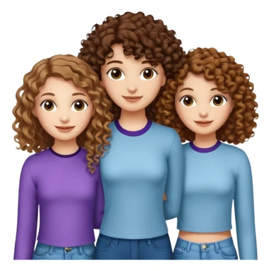 3 white girls, all of off this with brown hair but one whit straight one whit curly and one whit very curly(aesthetic)and chic clothes y2k, this girl have around 14 years sticker