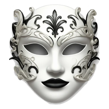 White Masquerade mask wit black swirlie designs on it. sticker