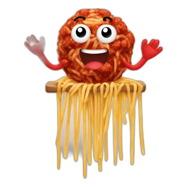 Spaghetti and meatballs, with a face arms and legs sticker