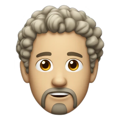  30-year-old white man with curly hair with black tendrils, goatee, disgusted attitude sticker
