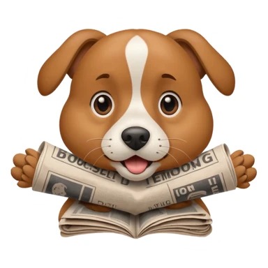 Friendly dog getting bopped on the nose by a newspaper. sticker