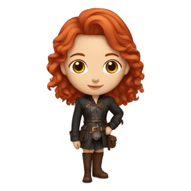 red-haired girl in leather holding a Cavalier sticker