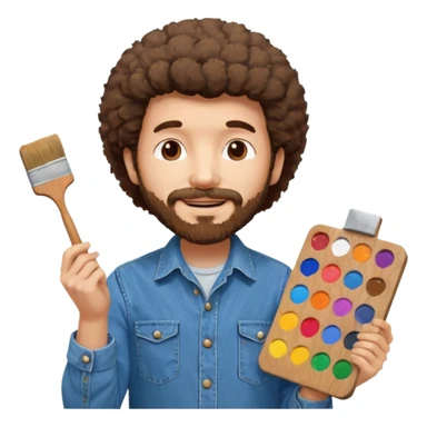 Bob Ross painting on a canvas sticker