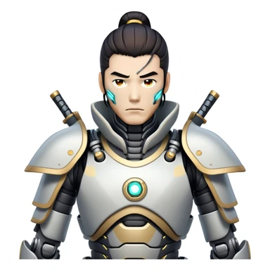 cyborg male samurai with robotic limbs and glowing cybernetic enhancements sticker