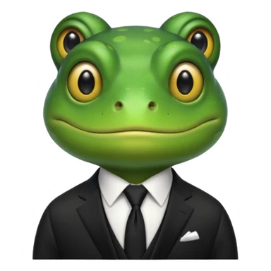 ["Green frog head, dressed in a black suit with a black tie."] sticker