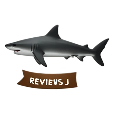 Black shark holding a sign with the inscription “ReviewsJr” sticker