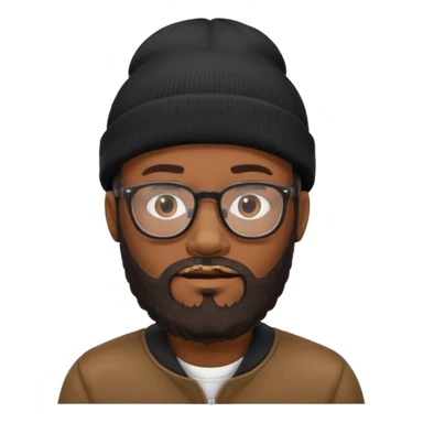 A black man wearing glasses, with a full beard, wearing a black beanie. sticker