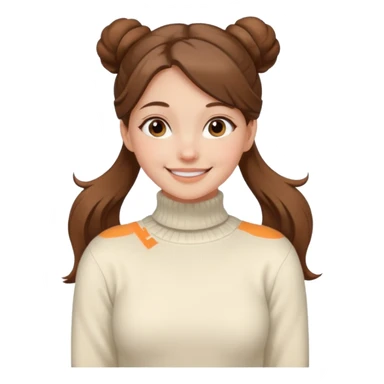 Chica blanca, pelo castaño muy largo pelo recogido en unos mondongos, jersey de invierno iniqui de cuello vuelto sticker