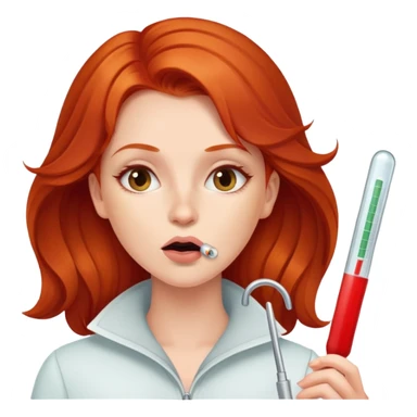 Redhead woman with thermometer in her mouth sticker