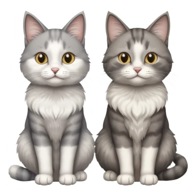 a realistic looking very fluffy grey and white cat with grey legs and white paws, sitting next to another cat sticker