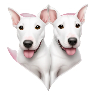 Two bull terriers lie in the shape of a heart, cute, white sticker
