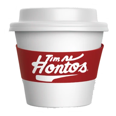 “Red Tim Hortons coffee cup with large white ‘Tim Hortons’ logo in script, black plastic lid, and a simple, clean design.” sticker