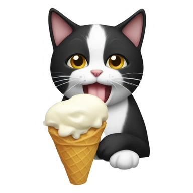 black and white cat eating icecream  sticker