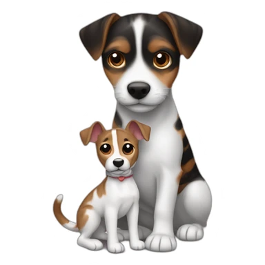 Black mackerel tabby cut hugging brown Jack Russell dog sticker