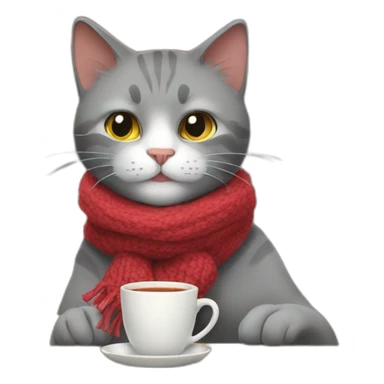 the cat is sick drinking tea with a scarf on his throat sticker