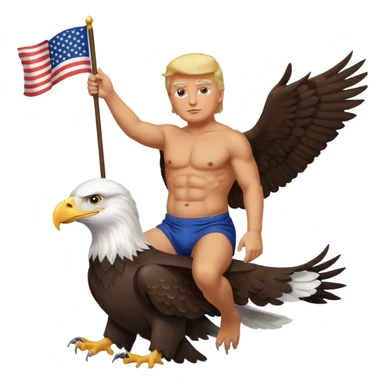 Donald trump riding bald eagle shirtless while waving American flag sticker