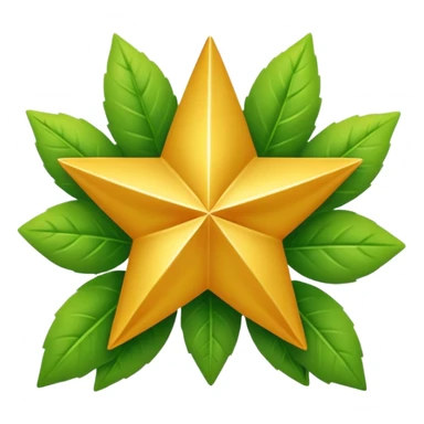 "A vibrant, golden five-pointed star emoji, with graceful green leaves subtly integrated into its points or wrapping around its base. The design should feel radiant and positive. Clean, vector-style, 32x32 pixel icon. Transparent background. Icon for achievement in health." sticker
