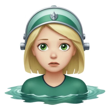sad depressed weak cs major who is a pretty girl with blond hair and green eyes drowning on ship, very pretty very sad and weak. Near death almost dead drowning. But the pretty girl is like the whole ship and her face is on the helm. sticker