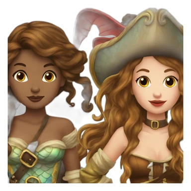 Brown haired mermaid and woman pirate kissing sticker