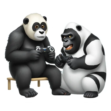 Panda and a gorilla playing PlayStation  sticker