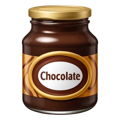 jar of chocolate spread glass or plastic deep brown glossy spread visible simple lid white brown or metallic blank label optional small swirl of spread on rim optional 3D clean style transparent background sticker
