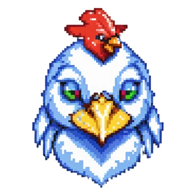 ultra-minimal blocky Minecraft chicken head emoji with one large colorful square pixel, perfectly square, extremely simple, abstract, playful, childlike sticker