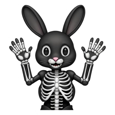 Emoji tete de Lapin squelette noire qui fait bonjour de la main  sticker