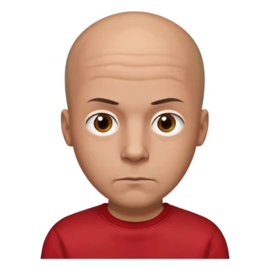 almost bald man, with hair on his head wearing a black sweatshirt and a red t-shirt under the sweatshirt and with brown eyes and a serious look  sticker