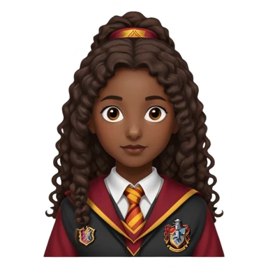 Alicia Spinnet in harry potter, wear hogwarts gryfindor uniform, long, dark, curly ponytail hair, dark skin sticker