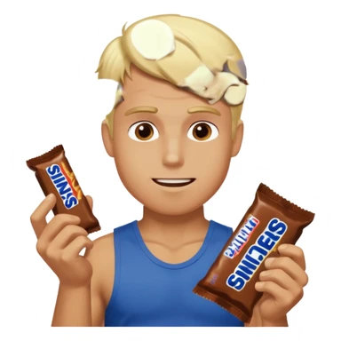 men with blond hairs and a good body eat a snickers sticker