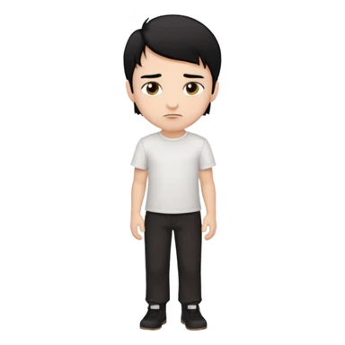 make a white boy with black hair and brown highlights with dark brown eyes with a plain white shirt and black plain pants with a nose piercing  sticker