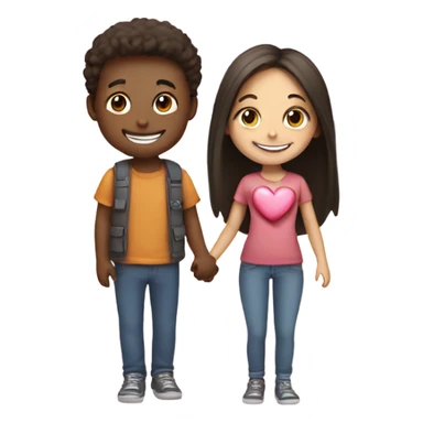 smiling girl and boy duo with heart sticker