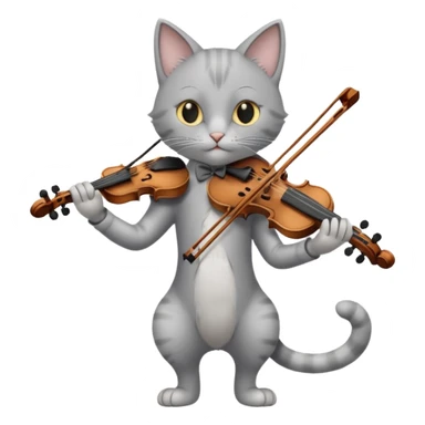 thin grey cat play violin, long full body, no tail sticker