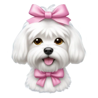 White fluffy Maltese dog with a pink bow  sticker
