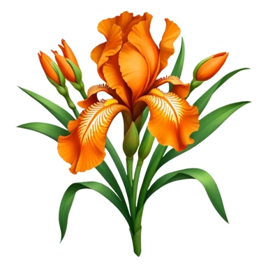 big bouquet Vibrant Orange Iris, luxuriant, leaf, bud sticker